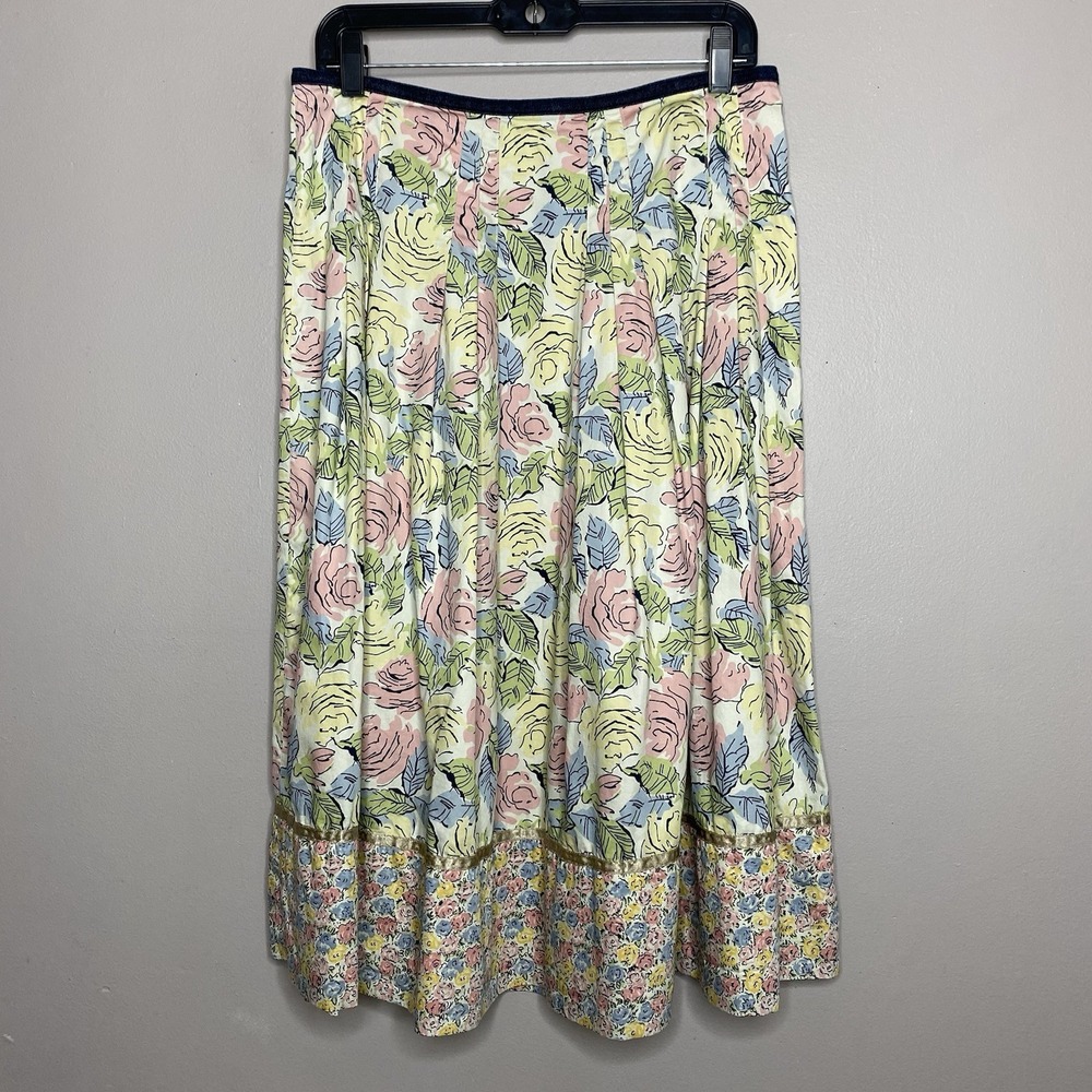 Vintage Liz Claiborne Women Sz 10 Cotton Floral Pleated Midi Skirt‎ Multicolor